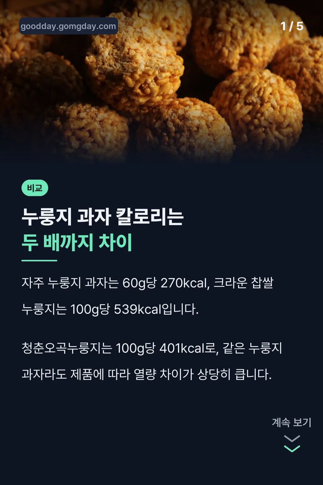 누룽지 과자 칼로리는 두 배까지 차이